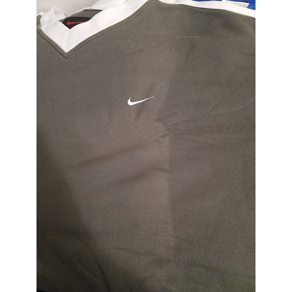 VINTAGE Nike Sweatshirt Womens XL Green V Neck Pullover Embroidered Swoosh Y2K - Picture 8 of 8